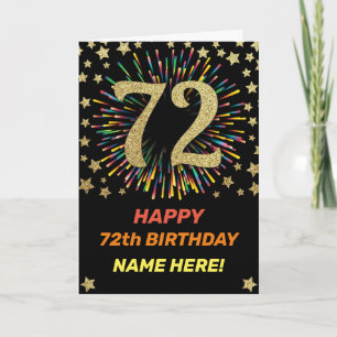 Fireworks 72nd Birthday Colorful Rainbow Gold Card