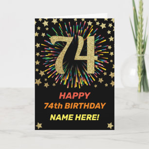 Fireworks 74th Birthday Colorful Rainbow Gold Card