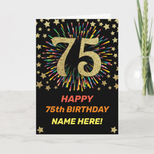 Fireworks 75th Birthday Colourful Rainbow Gold Card