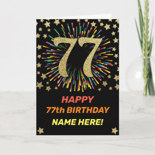 Fireworks 77th Birthday Colorful Rainbow Gold Card