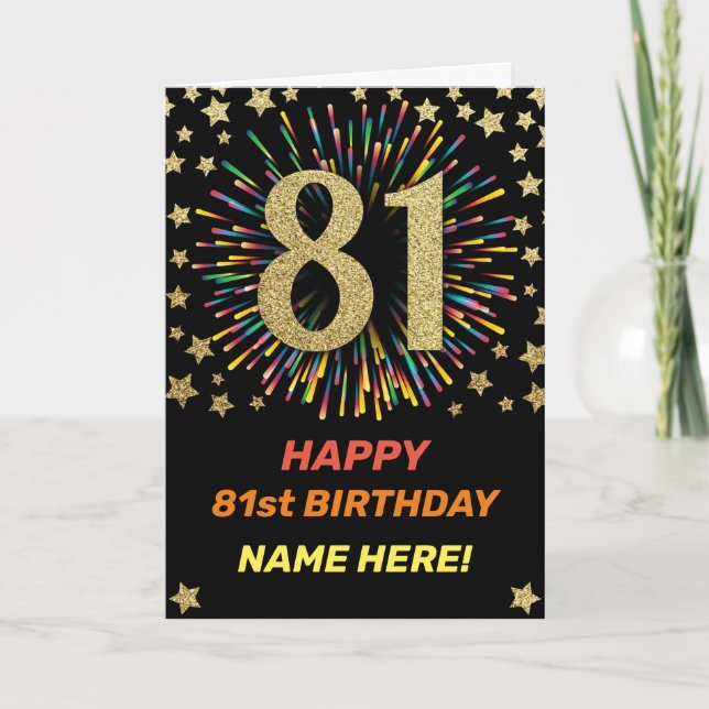 Fireworks 81st Birthday Colorful Rainbow Gold Card (Front)