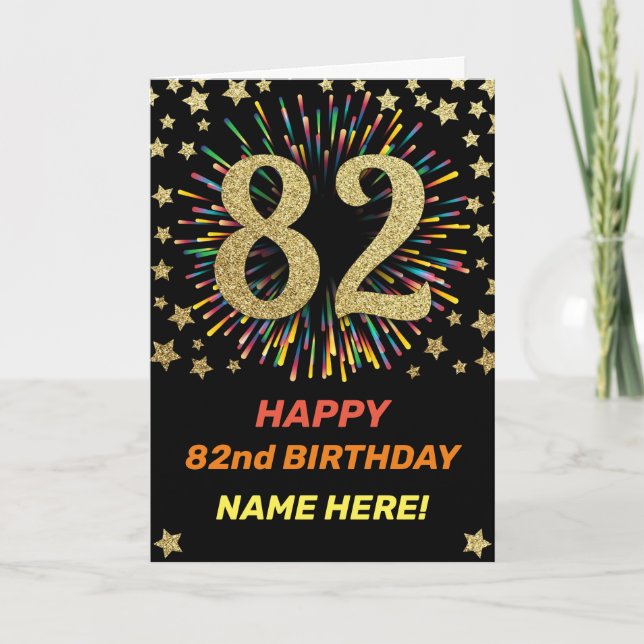 Fireworks 82nd Birthday Colourful Rainbow Gold Card (Front)
