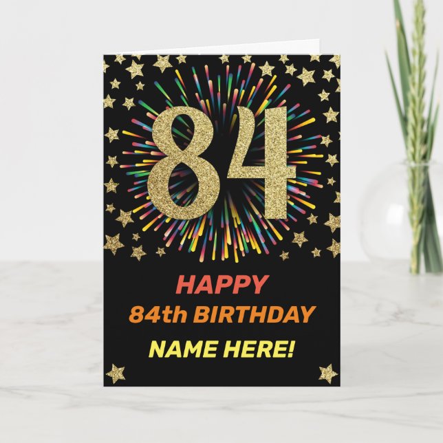 Fireworks 84th Birthday Colorful Rainbow Gold Card (Front)