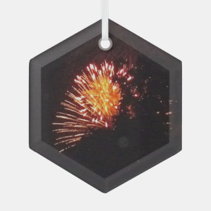 Fireworks 8 glass hexagon ornament