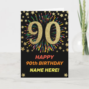 Fireworks 90th Birthday Colorful Rainbow Gold Card