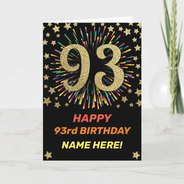 Fireworks 93rd Birthday Colorful Rainbow Gold Card (Front)