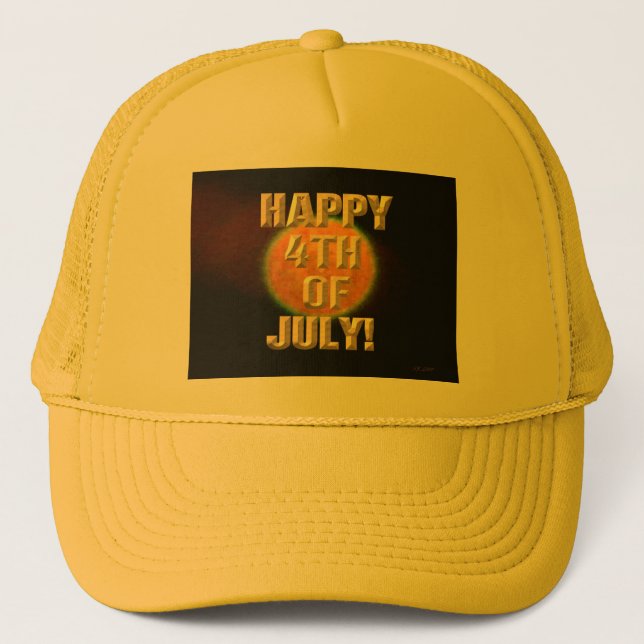 Fireworks 9 4th of July yellow trucker hat (Front)