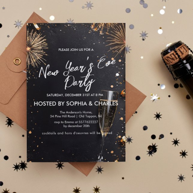 Fireworks And Champagne New Year's Eve Party Invitation (Creator Uploaded)