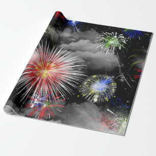 fireworks and clouds celebration wrapping paper
