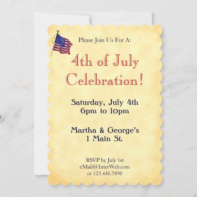 Fireworks and Flag Faux Parchment Custom Invite (Back)