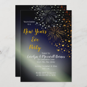 Fireworks and Stars Night Sky New Year's Eve Party Invitation