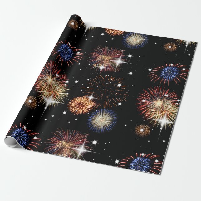 Fireworks and Stars Wrapping Paper (Unrolled)