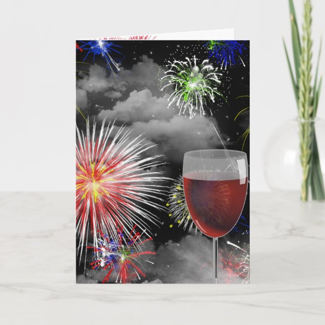 fireworks and wine glass birthday card (Front)