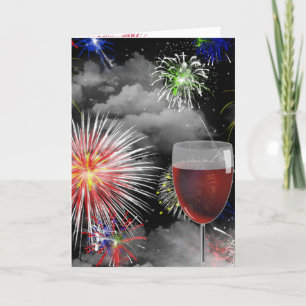 fireworks and wine glass birthday card