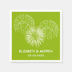 Fireworks, Apple Green Background, Name Monogram Napkin