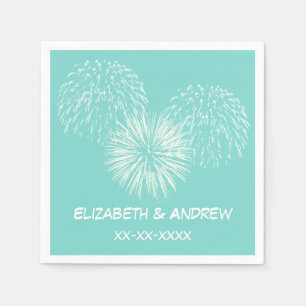 Fireworks Aqua Robin Egg Background, Name Monogram Napkin