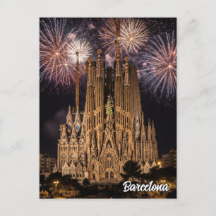 Fireworks at Barcelona La Sagrada Família Spain Postcard