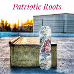 Fireworks Backdrop II Skateboard<br><div class="desc">Fireworks bursting in explosive flares,  highlighting this symbol,  of a waving,  American flag,  displaying,  colourful sprays of; red,  white,  blue,  grey,  silver,  yellow,  green,  and purple-against a twilight,  sky.</div>