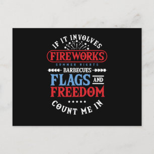 Fireworks Barbecues Flags Freedom Pyrotechnic Gift Postcard