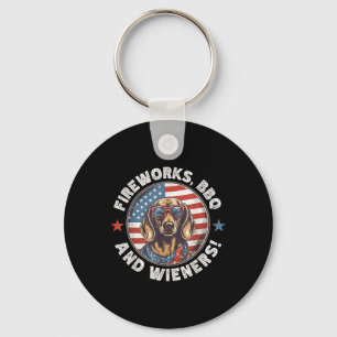 Fireworks Bbq &amp; Wieners Funny Weiner Dog July  Key Ring