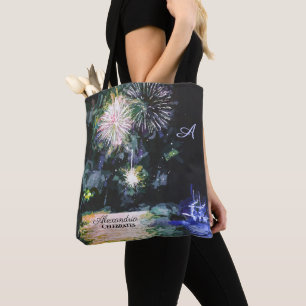 Fireworks Beach Side Boat Watercolor Ocean Custom  Tote Bag