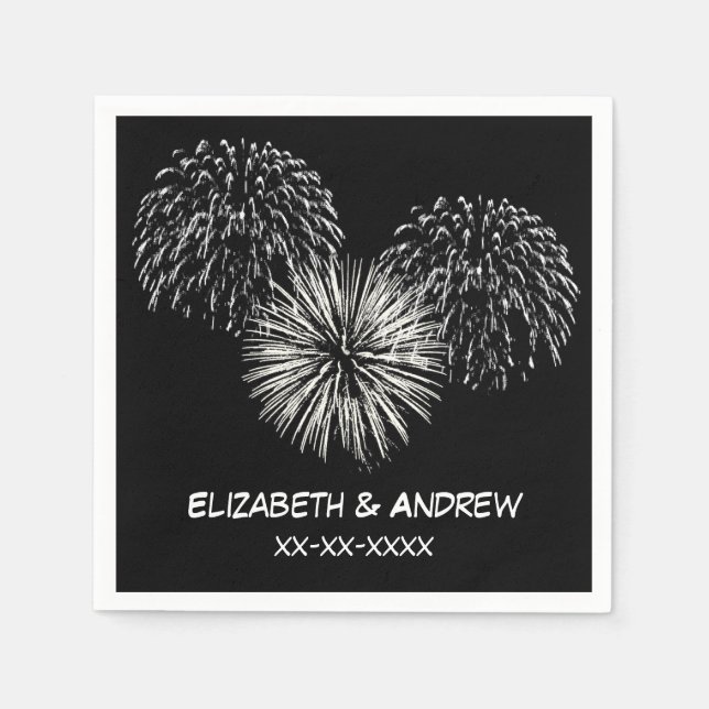 Fireworks, Black Background, Name Monogram Napkin (Front)
