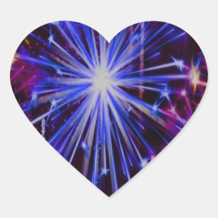 Fireworks Blue and Red Fun and Flashy Heart Sticker