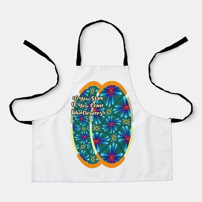 Fireworks Blue Flowers Pattern Apron (Front)