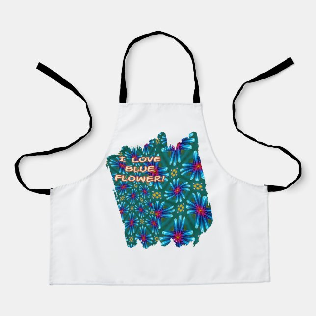 Fireworks Blue Flowers Pattern Apron (Front)