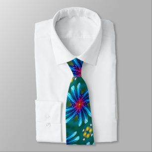 Fireworks Blue Flowers Pattern Tie