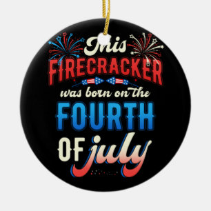 Fireworks Born on July 4th Birthday Fourth of July Ceramic Tree Decoration