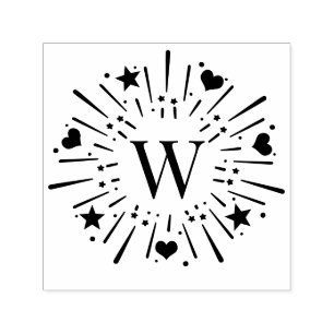 Fireworks Burst Stars Hearts Centre 1 Initial #2 Self-inking Stamp
