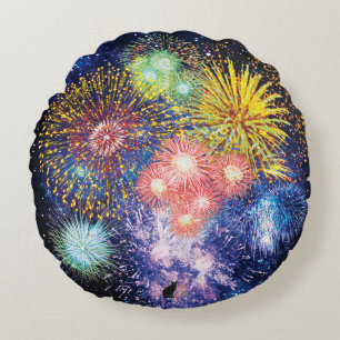 Fireworks Bursts Round Pillow