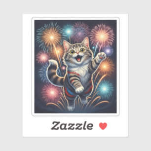 Fireworks Cat – Independence Day Sticker