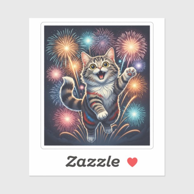 Fireworks Cat – Independence Day Sticker (Sheet)