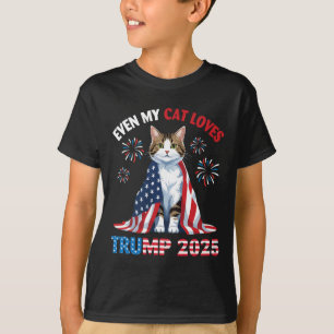 Fireworks Cat Wearing Us Flag Even My Cat Loves Tr T-Shirt