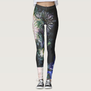 Fireworks Celebrate Boat Watercolor Ocean Leggings