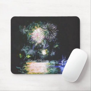 Fireworks Celebrate Boat Watercolor Personalize Mouse Mat