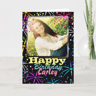 Fireworks Celebration Custom Photo Birthday Card