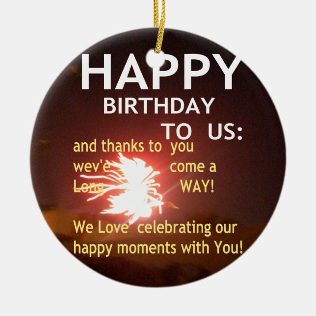 Fireworks Celebration with Thank You Message Ceramic Tree Decoration (Front)