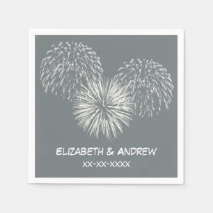 Fireworks, Charcoal Grey Background, Name Monogram Napkin