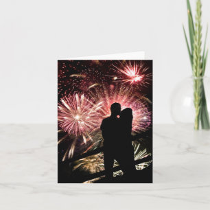 Fireworks Couple Kissing Silhouette Card