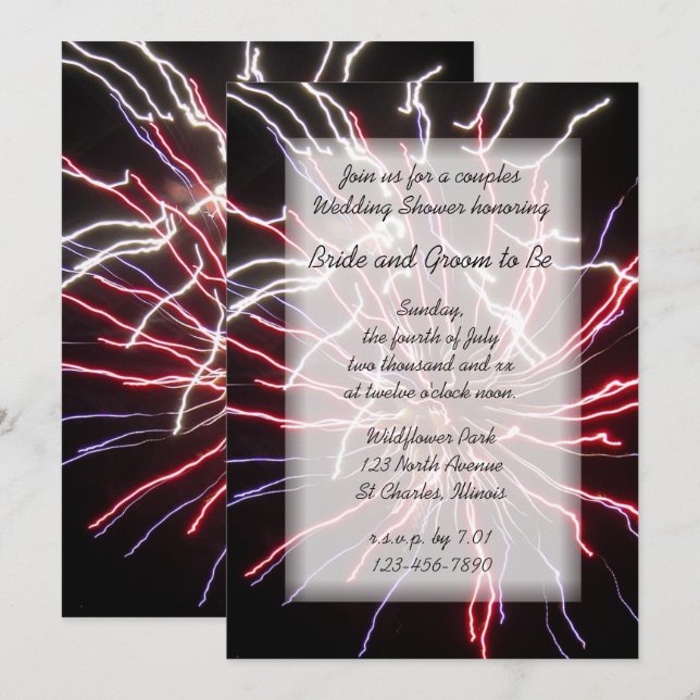Fireworks Couples Summer Wedding Shower Invitation (Front/Back)
