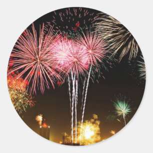 Fireworks display--celebration! classic round sticker