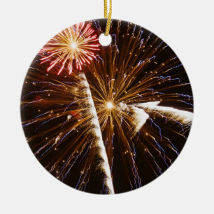 Fireworks display on Savannah River Ceramic Tree Decoration