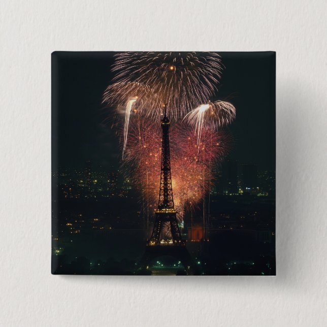 Fireworks, Eiffel Tower, Paris, France 15 Cm Square Badge (Front)