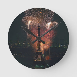 Fireworks, Eiffel Tower, Paris, France Round Clock