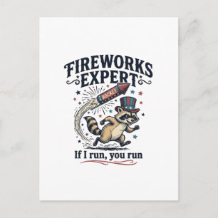 Fireworks Expert Racoon Vintage Fourth of July Sh Postcard