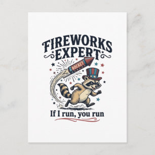 Fireworks Expert Racoon Vintage Fourth of July Sh Postcard