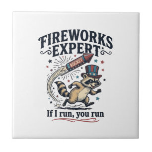 Fireworks Expert Racoon Vintage Fourth of July Sh Tile